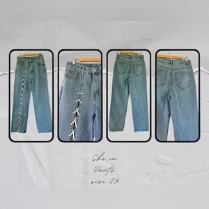 🌟 Unique High-Waisted Wide Leg Jeans with White Lace-Up Detail 🌟